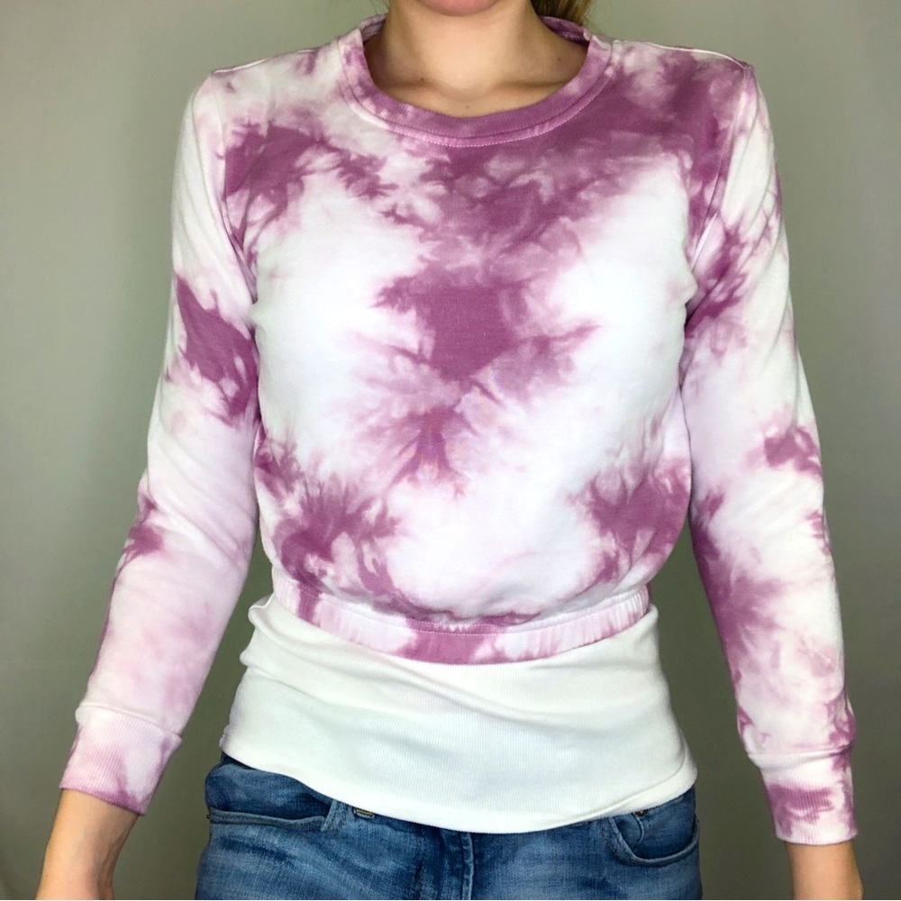 RSQ Tie Dye Cropped Sweater Long Sleeve Casual Loungewear Top Comfy Fleece